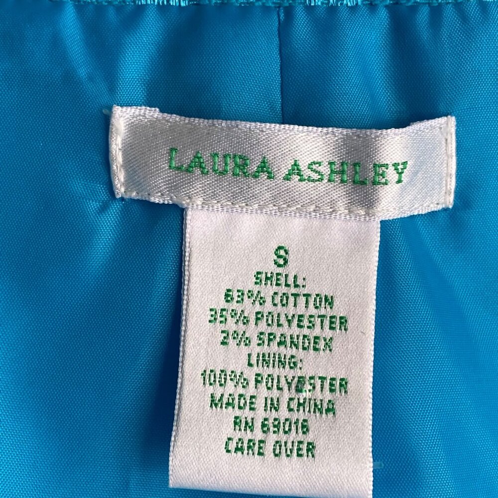 Laura Ashley Jacket Blazer Boxy Sz Small Blue Shiny Tapestry Print Button Easter - Picture 4 of 13